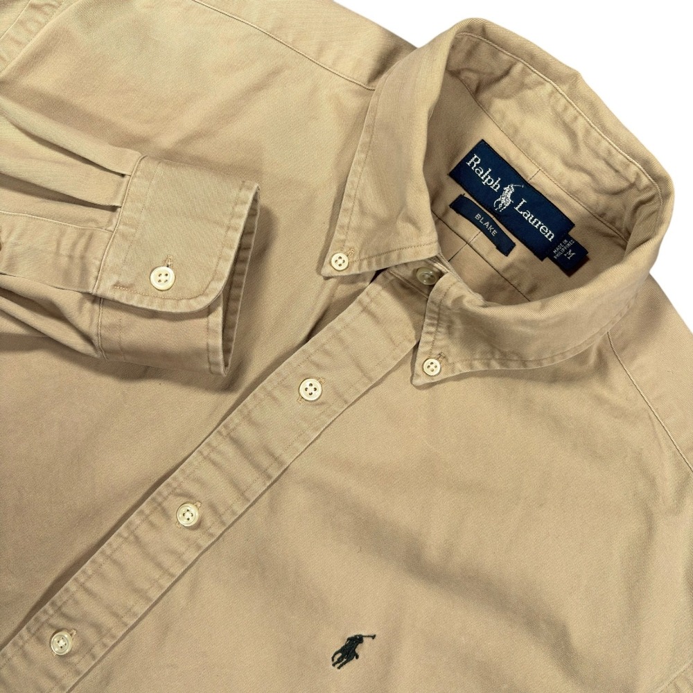 Vintage Ralph Lauren Blake Button Down Shirt Mens M Beige Khaki Twill Pony Y2K